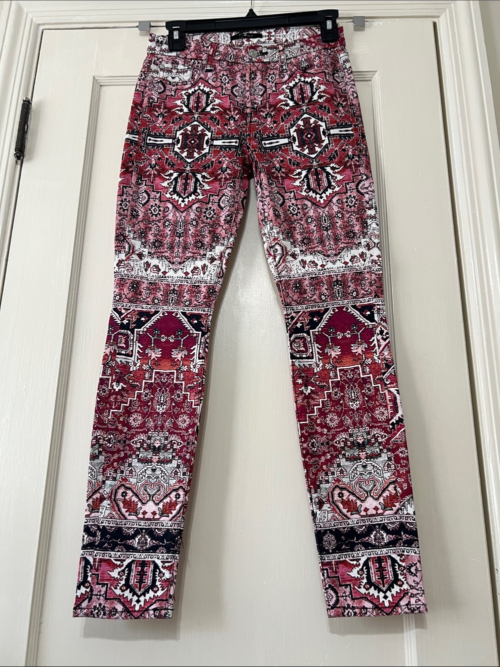 7 For All Mankind Red, Pink and White Printed Skinny Pants